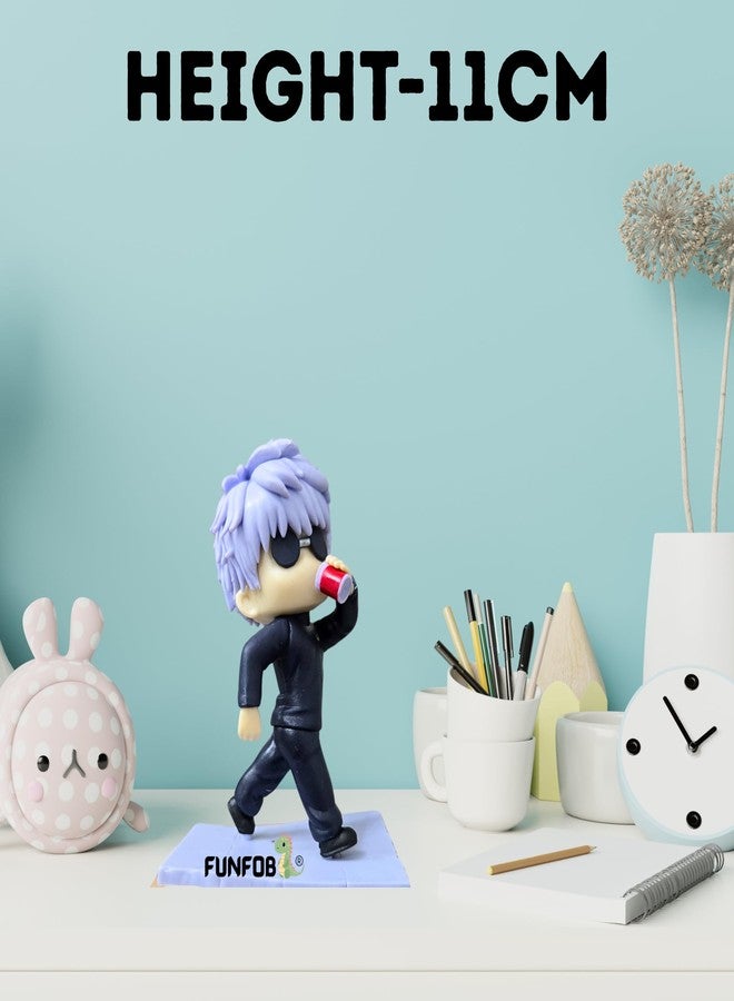 FUNFOB Jujutsu Kaisen Gojo Action Figure Height-11cm Collectible for Anime Fans Gojo Figurine PVC Multicolour | Go-jo Drinking Mini - Image 5